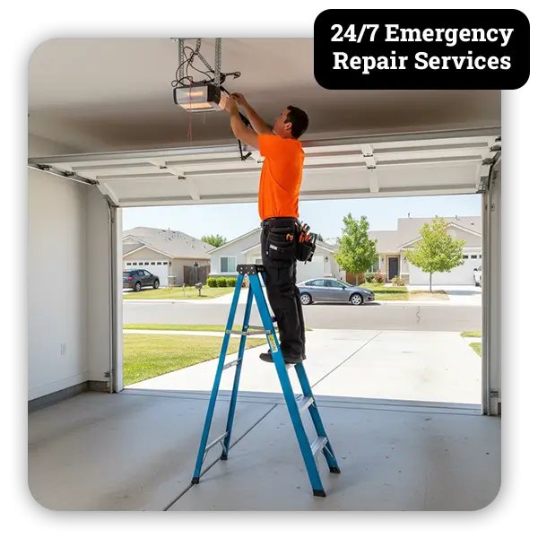 Technician repairing garage door opener