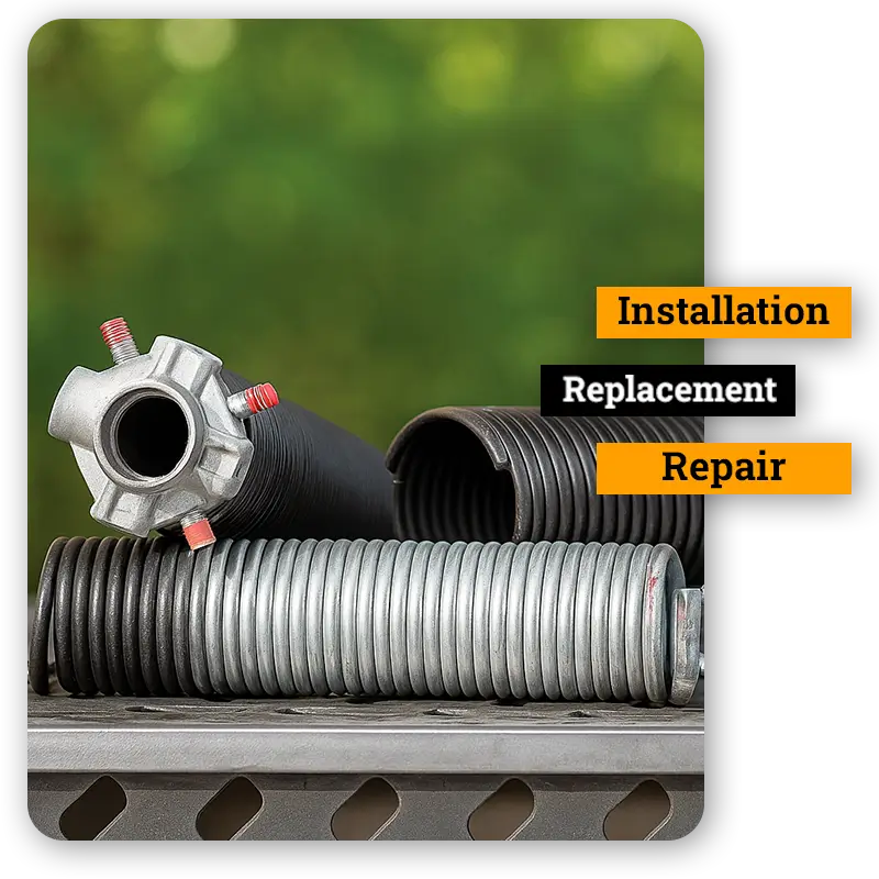 Different types of garage door springs on metal surface outdoors